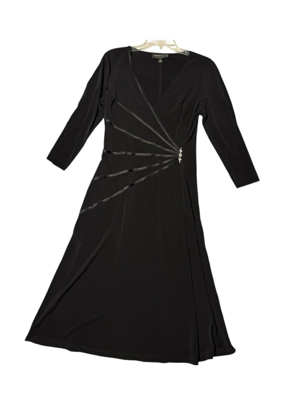 Laurence Kazar Black Wrap-Detail Long Sleeve Midi Dress